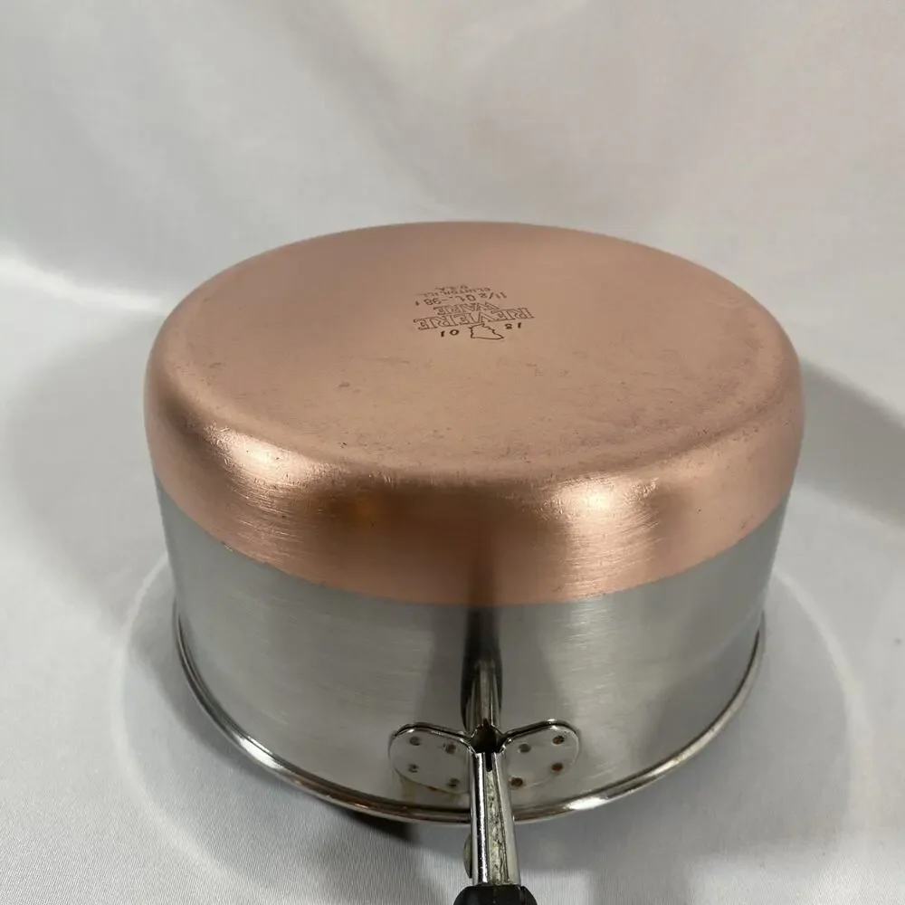 1801 Revere Ware 1 1/2 Qt Copper Bottom Pot Lid Clinton 98 f Stainless *Crack*